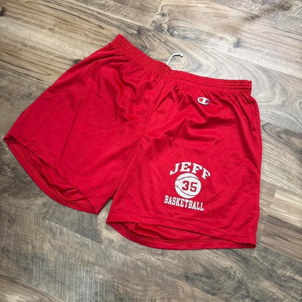 True Vintage Champion Red Basketball Shorts "Jeff 35" HS Made in USA 70s 80s XL